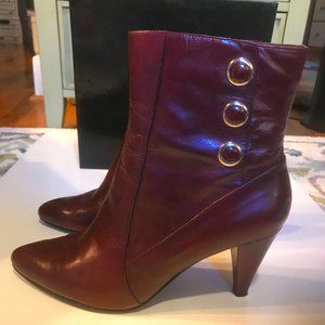 Dark Merlot Leather Ankle Boots